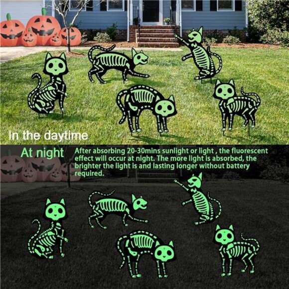 Outdoor Halloween Decorations Yard Signs - 5pcs Glow in The Dark Skeleton Black - Picture 3 of 6